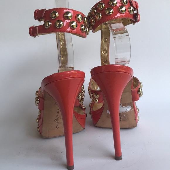 Report Signature Masonic2 Orange Studded Strappy Platform Heels 7.5M - Picture 7 of 11